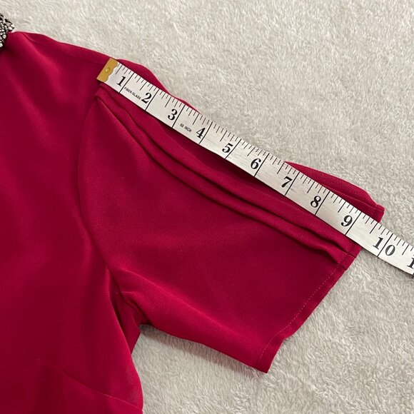 Cabernet Red Pleated Mini Dress Embellished Collar Size 8 - Picture 15 of 15